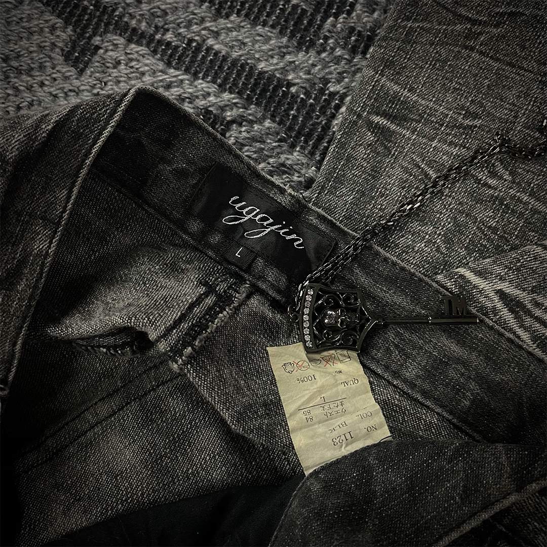 Ugajin Whiskered Acid Wash Lace up Flared Jeans