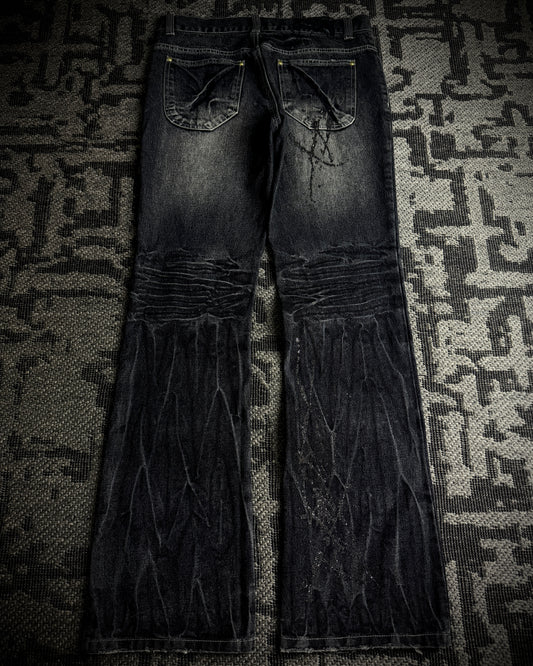 Black Baccara Glitter Distressed Bootcut Jeans