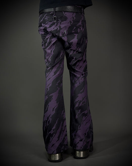 Tornado Mart Purple Black Abstract Camo Flared Pants