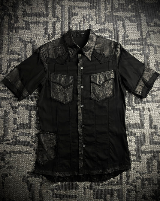 HIROMU ROEN Black Leather Panel Shirt