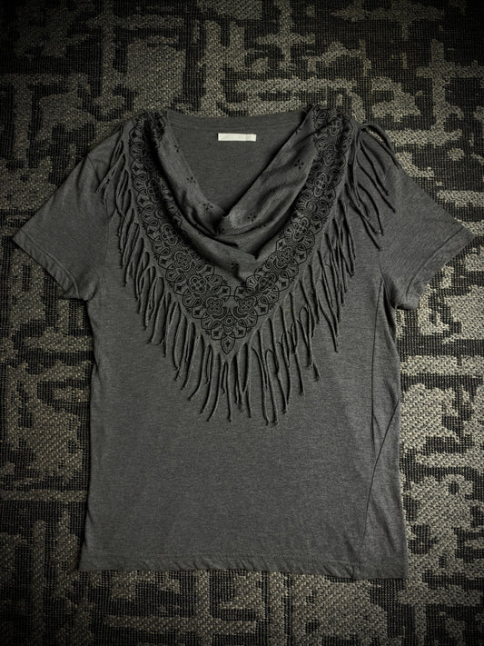 Discovered Fringed Draped Graphic T-Shirt
