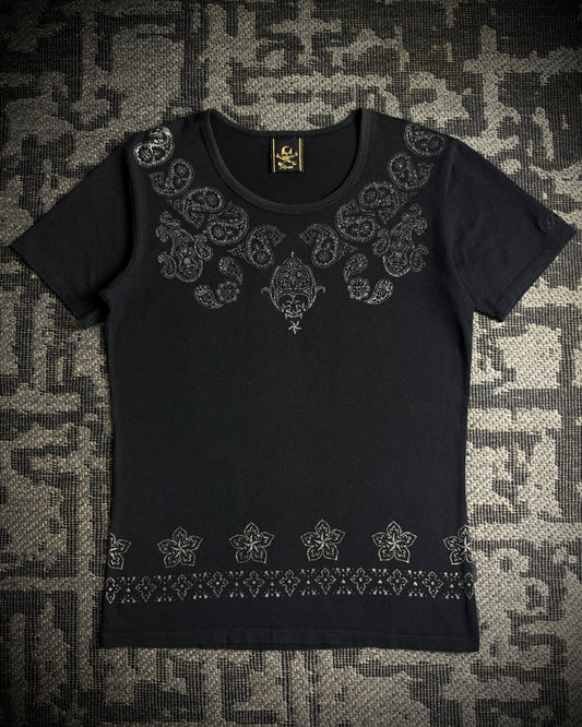 Roen Glitter Paisley Skull T-Shirt