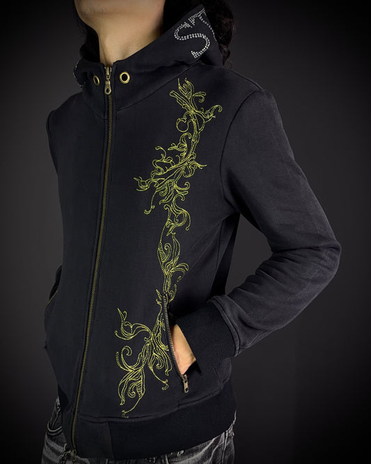 Midas Gold Ornamental Rhinestone Zip Hoodie