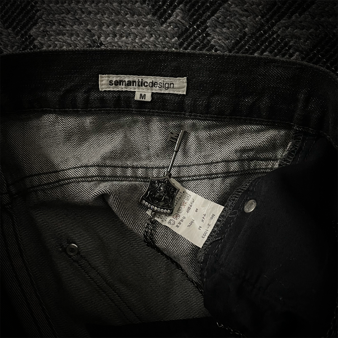 Semantic Design Crocodile Print Black Coated Flared Jeans