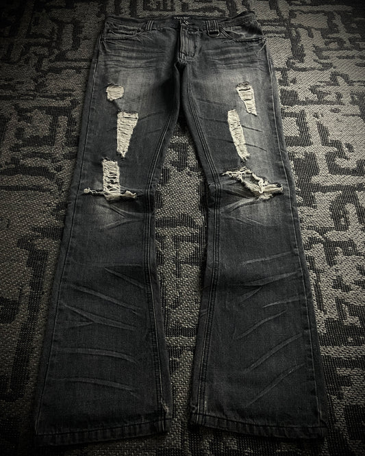 Vice Fairy Washed Grey Distressed Bootcut Jeans