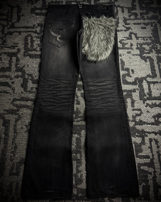 Semantic Design Detachable Fur Pouch Bootcut Denim