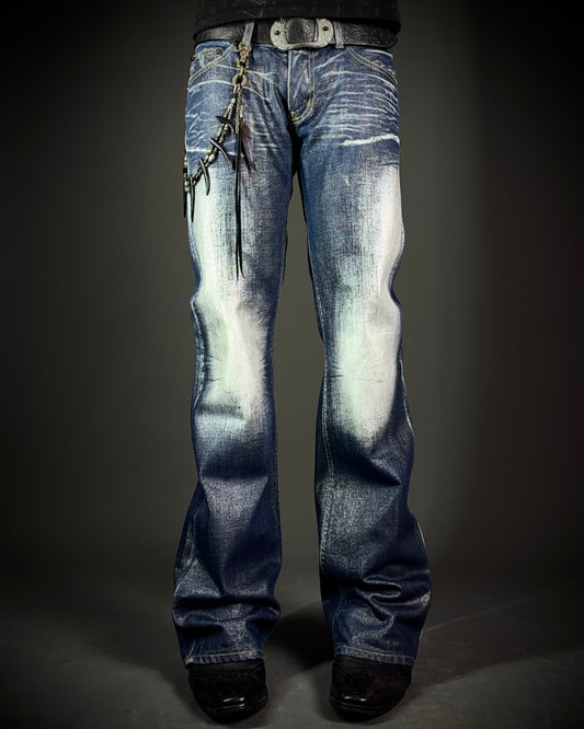 Midas Coated Whiskered Flare Jeans