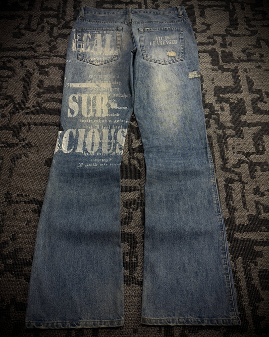 In The Attic Distressed Graphic Bootcut Jeans
