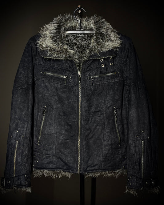 In the Attic Glossy Faux Fur Biker Jacket