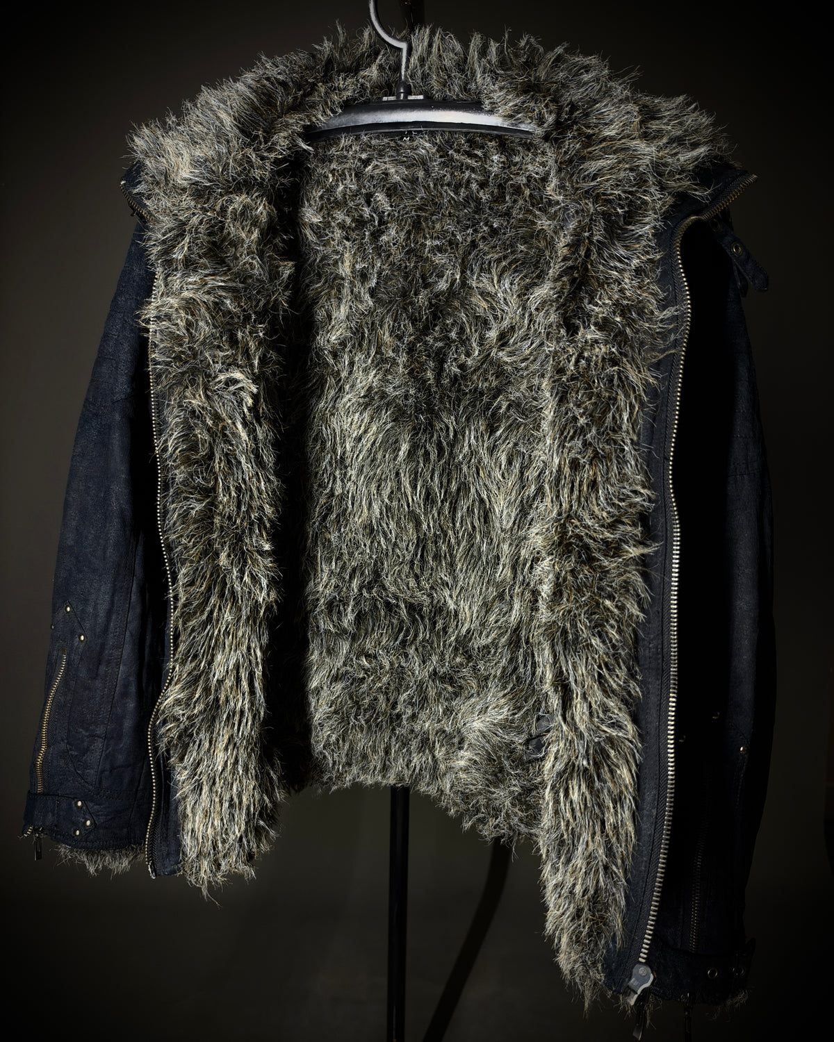 In the Attic Glossy Faux Fur Biker Jacket