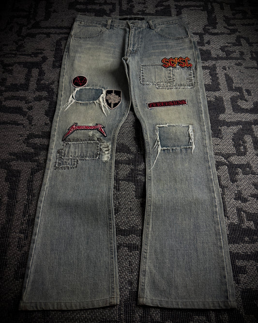 Schlussel Patchwork Distressed Bootcut Jeans