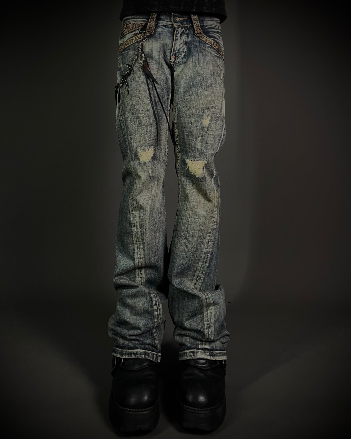 Semantic Design Python Studded Spiral Flared Jeans