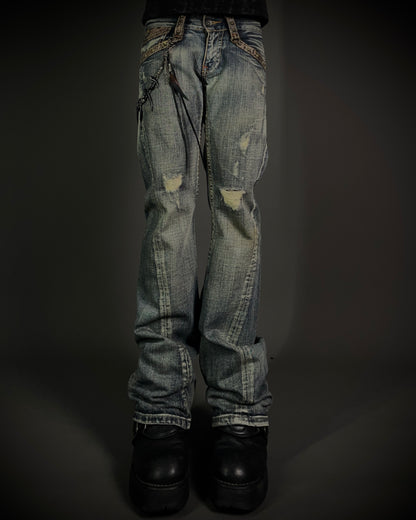 Semantic Design Python Studded Spiral Flared Jeans