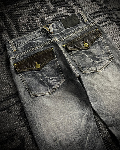 Lowbox Cracked Lace Up  Distressed  Flared Jeans