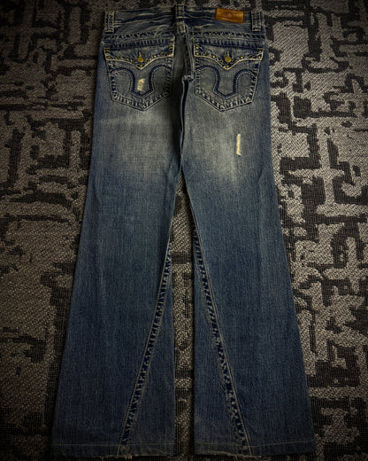 Tornado Mart Studded Distressed Flare Denim