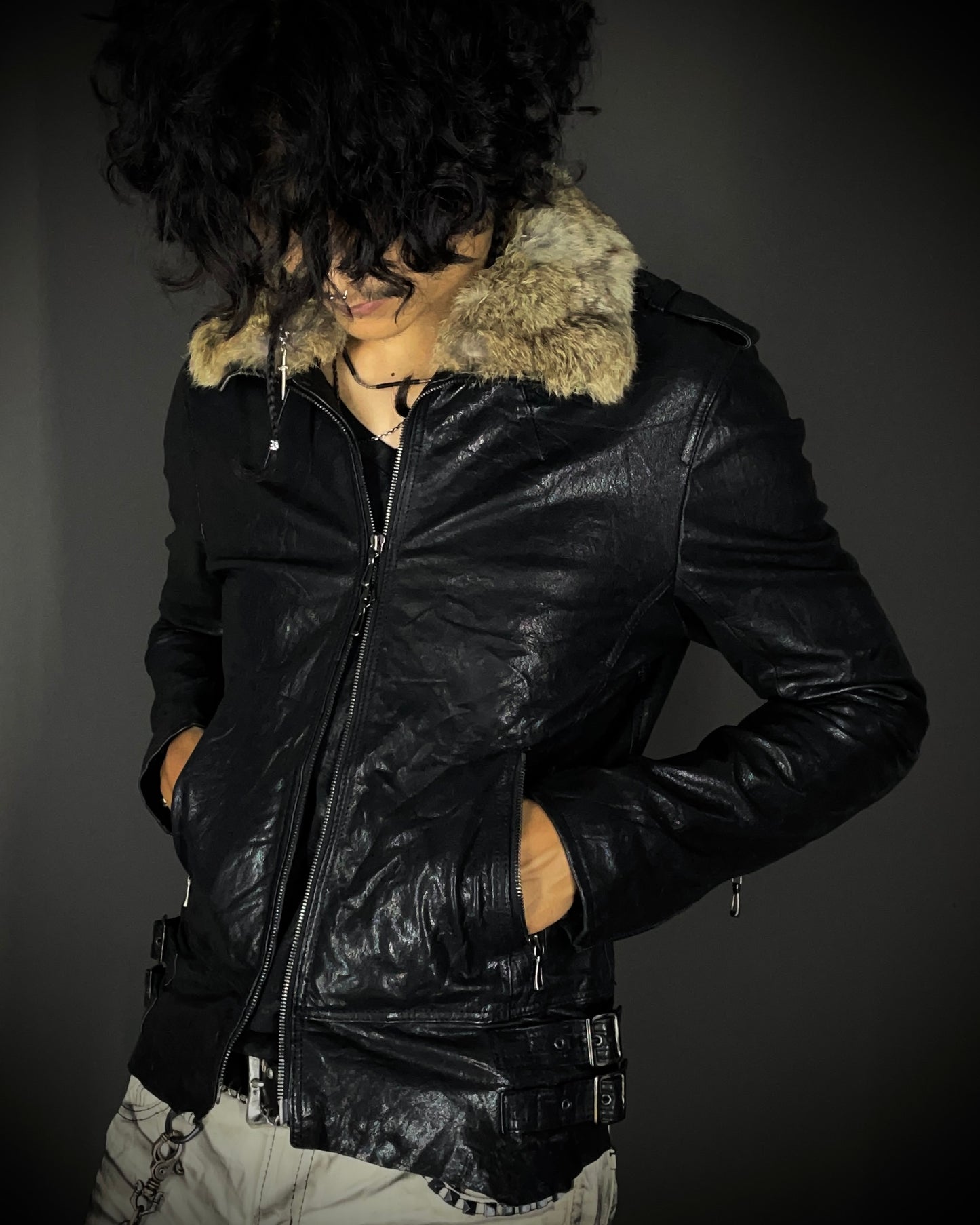 Tete Homme Sheep Skin Rabbit Fur Rider Jacket