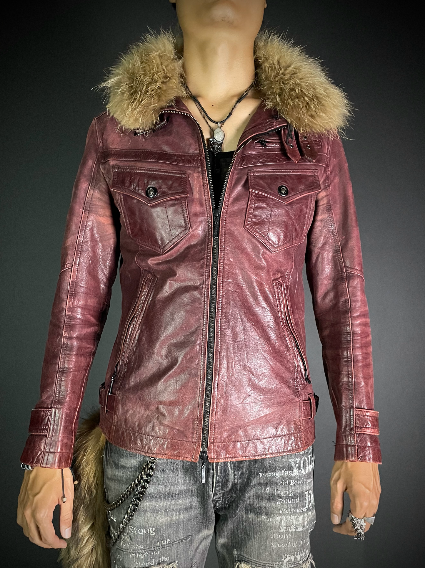 A.S.M Buffalo Leather Raccoon Fur Jacket