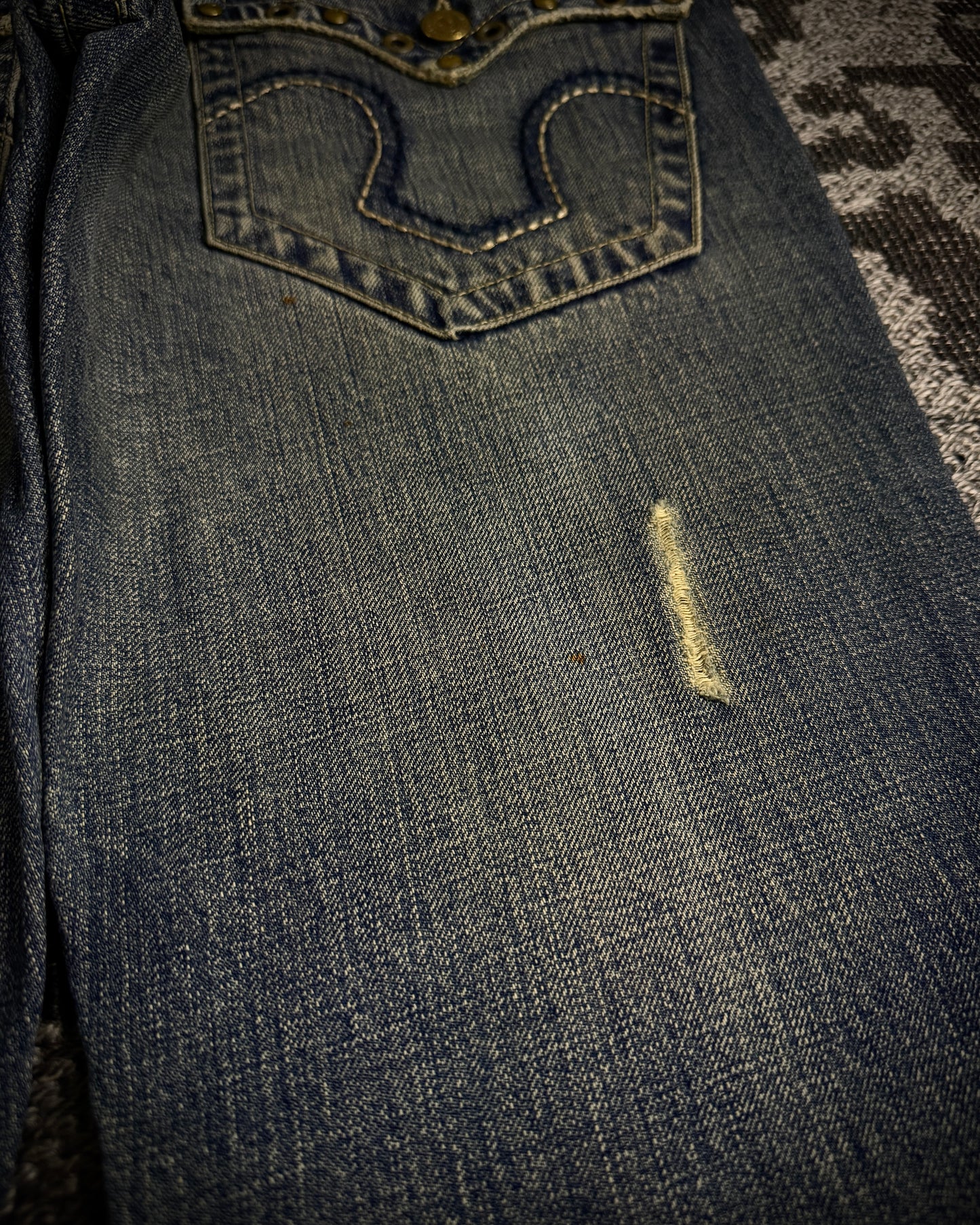 Tornado Mart Studded Distressed Flare Denim