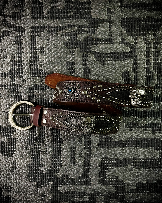 Tornado Mart Pirate Skull Blue Gem Leather Belt