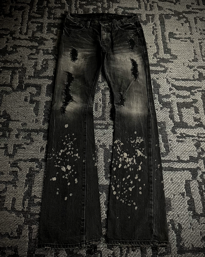 Fuga Distressed Black Faded Bootcut Jeans