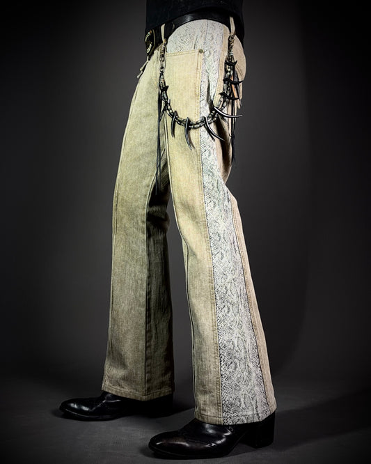 Morgan Homme Python Panel Flared Jeans