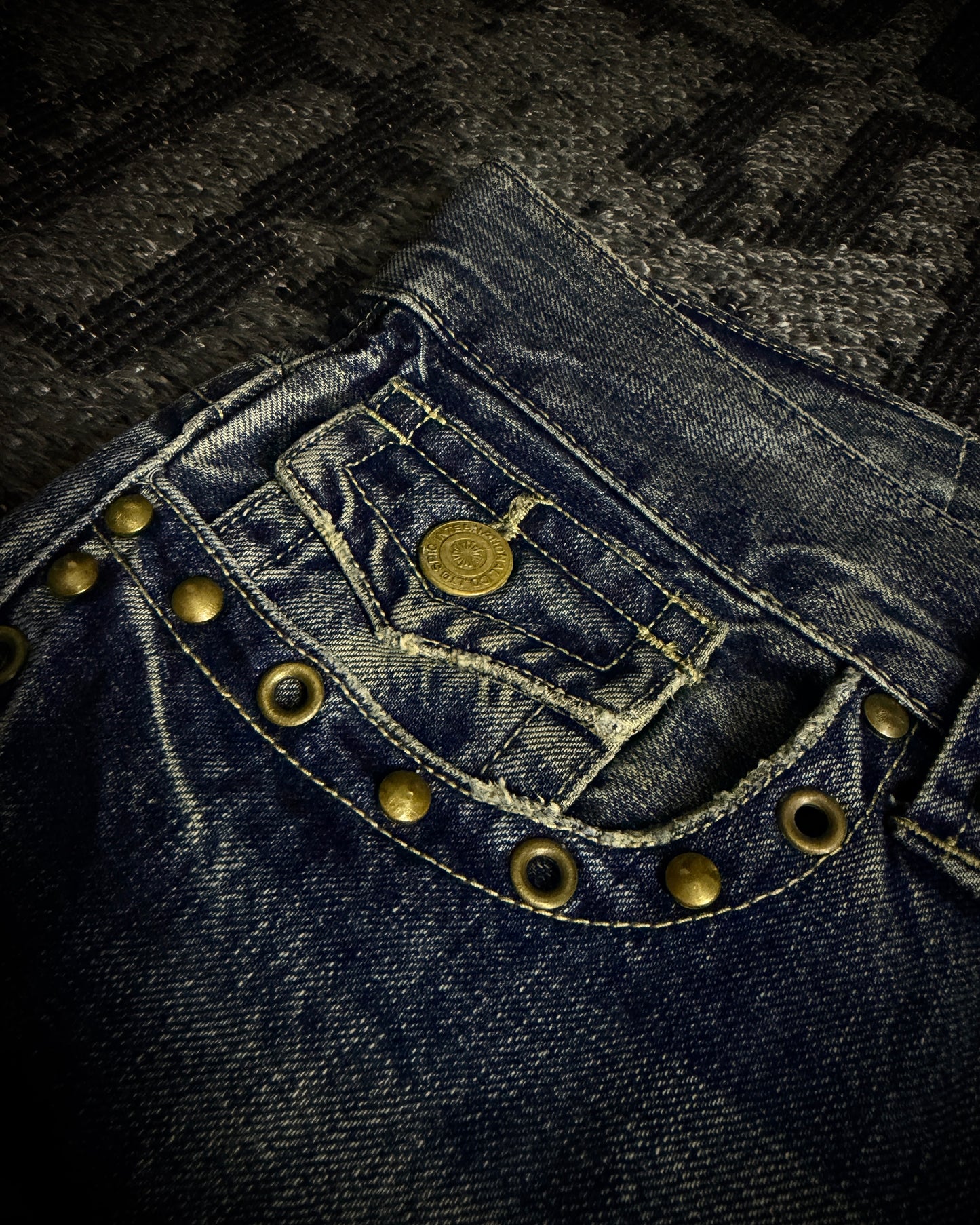 Tornado Mart Studded Distressed Flare Denim