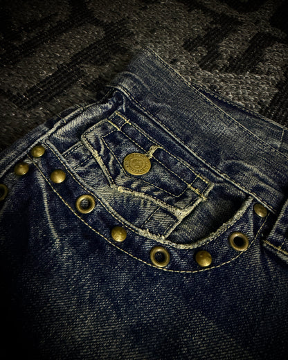 Tornado Mart Studded Distressed Flare Denim