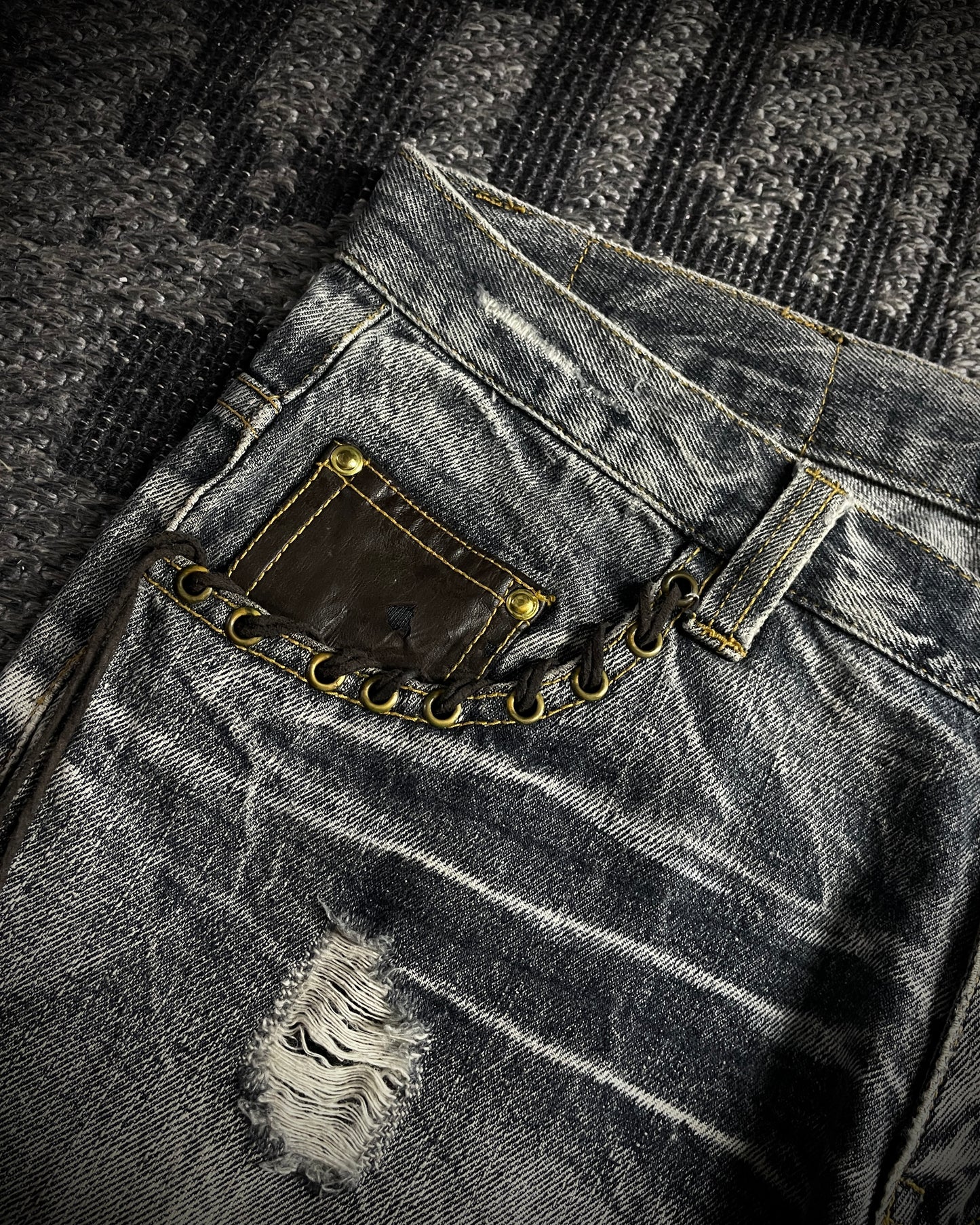 Lowbox Cracked Lace Up  Distressed  Flared Jeans