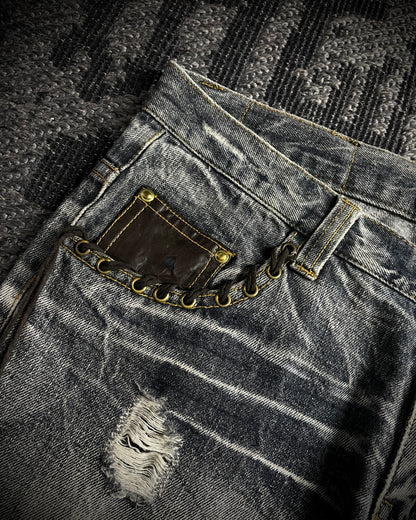 Lowbox Cracked Lace Up  Distressed  Flared Jeans