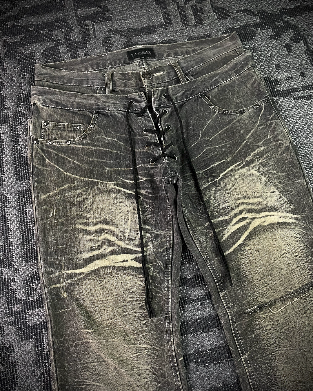 Lowbox Double Waisted Lace Up Flared Jeans