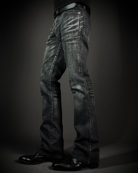 Tornado Mart Faded Black Whiskered Bootcut Jeans