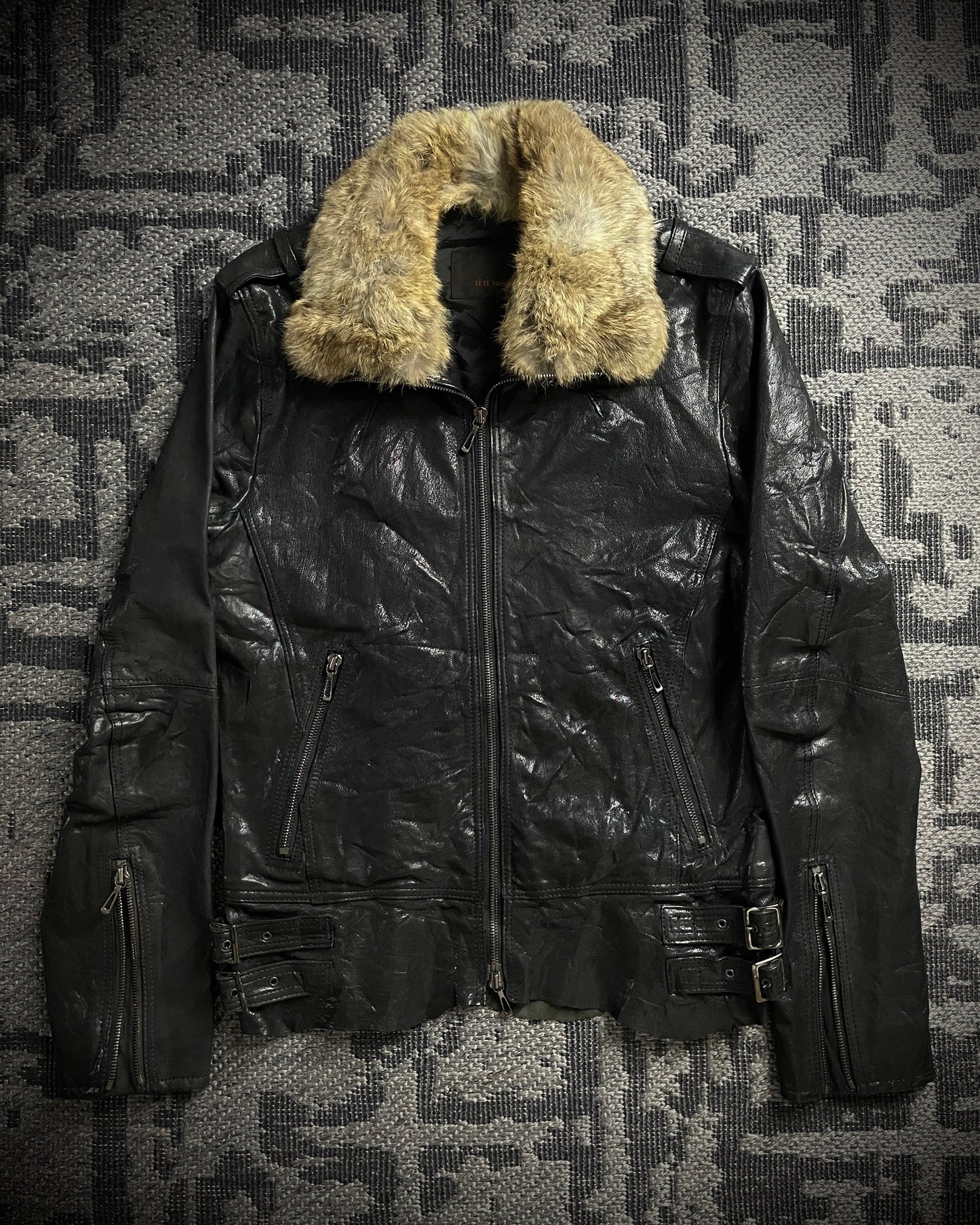 Tete Homme Sheep Skin Rabbit Fur Rider Jacket
