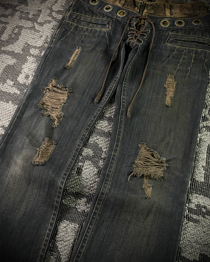 Midas Mud Washed Camo Double Waisted Lace-Up Flared Denim