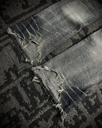 Lowbox Cracked Lace Up  Distressed  Flared Jeans