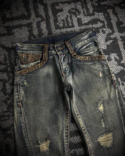 Semantic Design Python Studded Spiral Flared Jeans