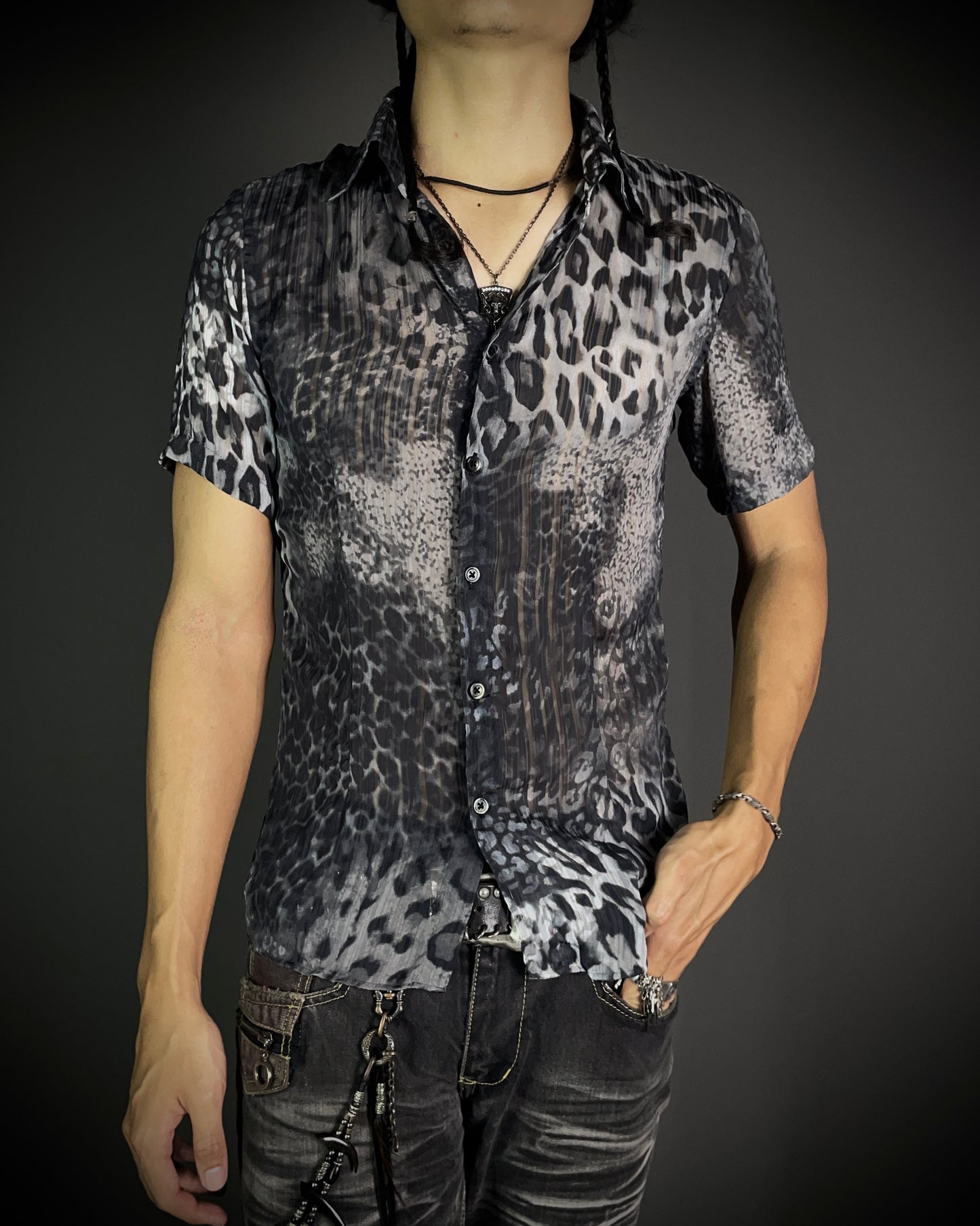 Tornado Mart White Leopard Sheer Shirt
