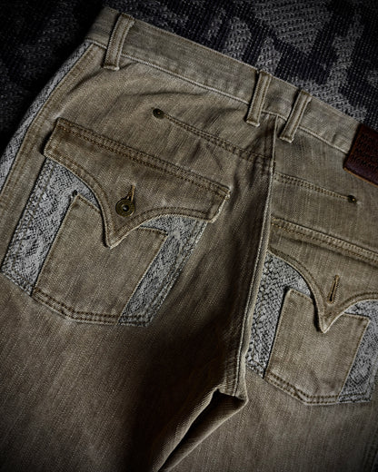 Morgan Homme Python Panel Flared Jeans
