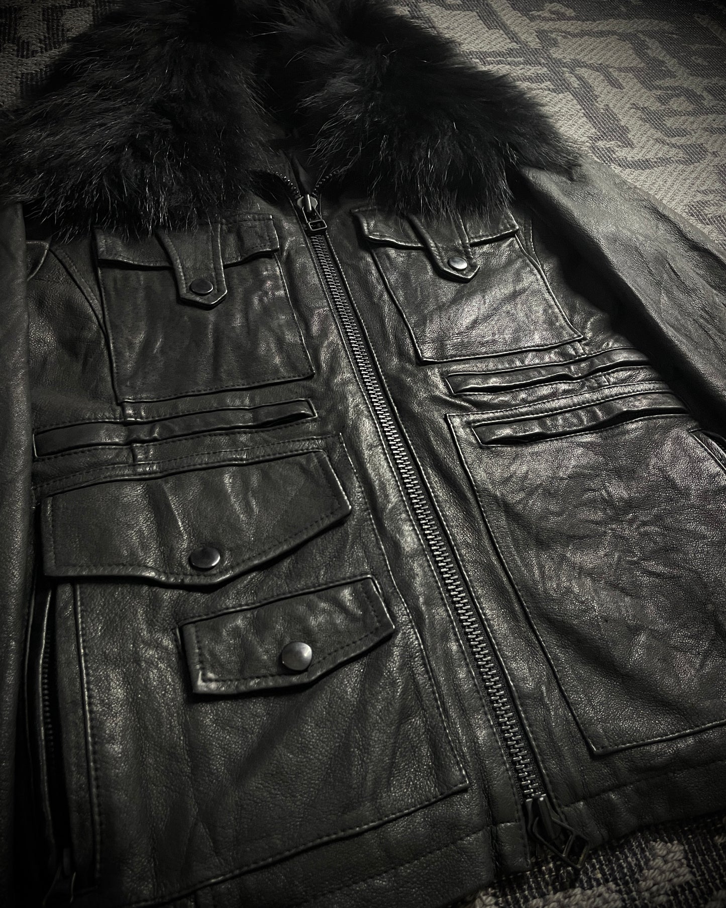 CUSTOM CULTURE Real Fur Multi-Pocket Leather Jacket