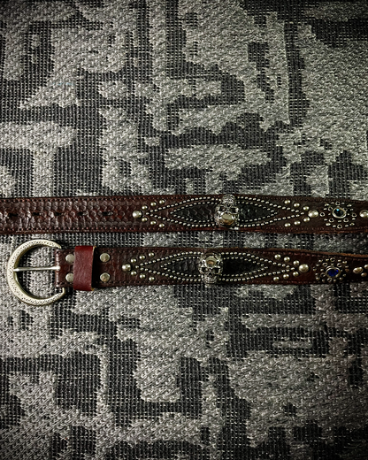 Tornado Mart Pirate Skull Blue Gem Leather Belt