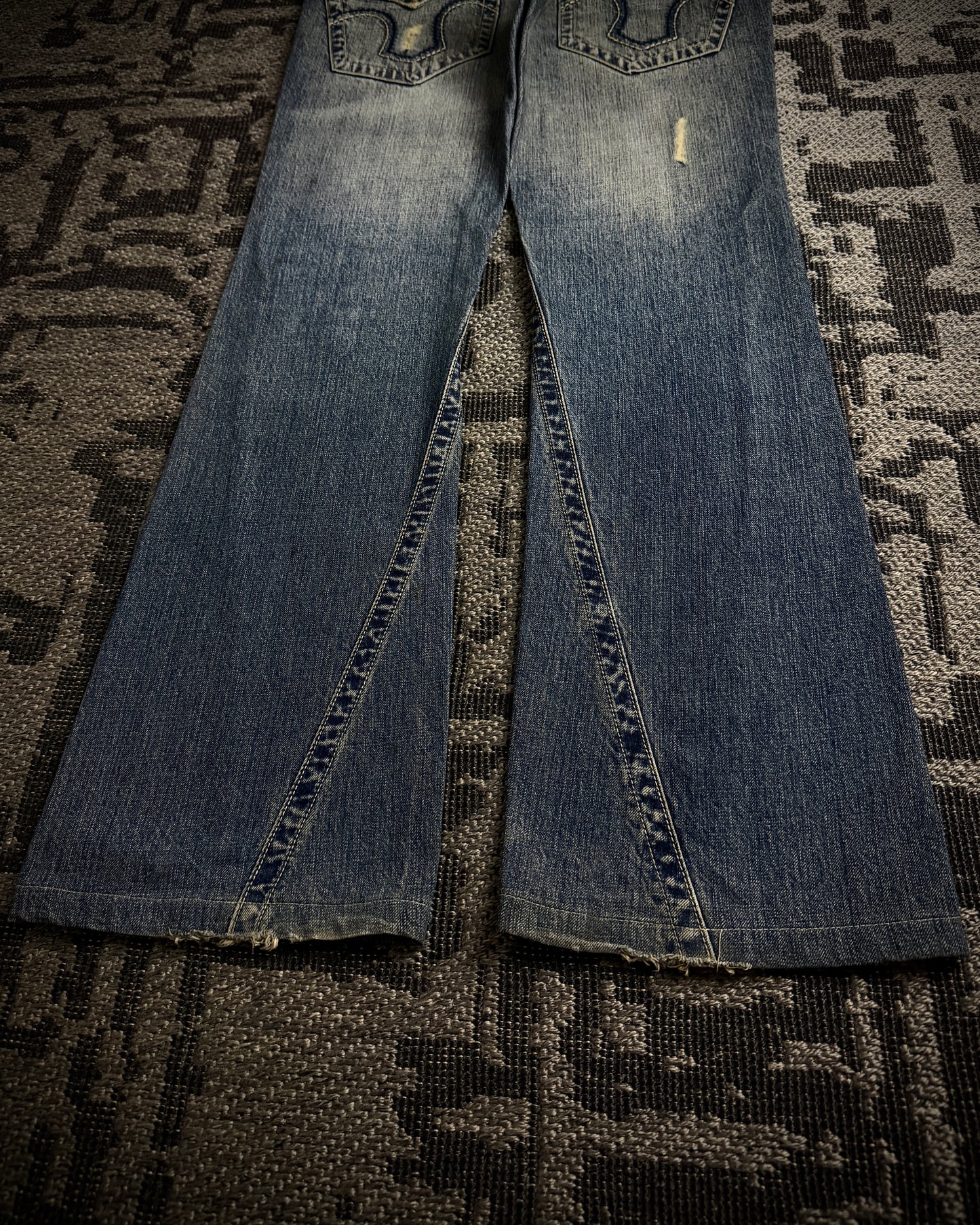 Tornado Mart Studded Distressed Flare Denim