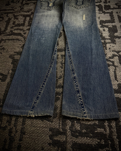 Tornado Mart Studded Distressed Flare Denim