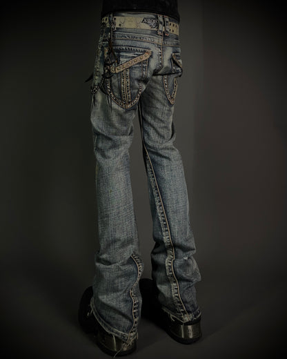 Semantic Design Python Studded Spiral Flared Jeans