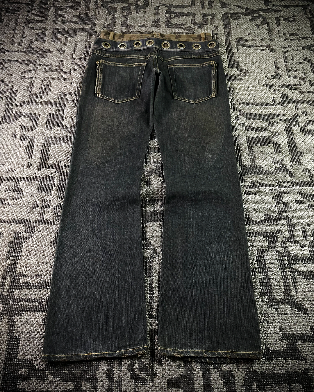 Midas Mud Washed Camo Double Waisted Lace-Up Flared Denim