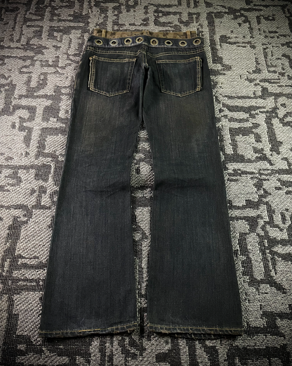 Midas Mud Washed Camo Double Waisted Lace-Up Flared Denim