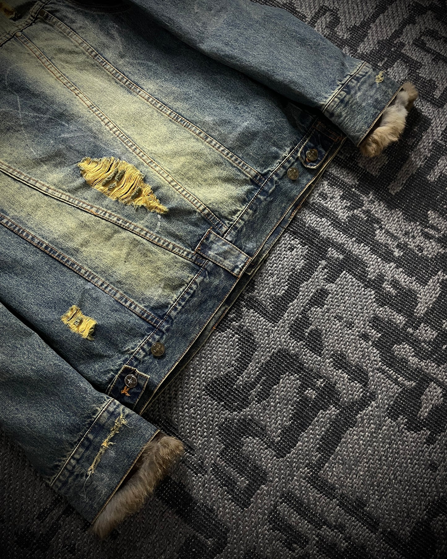 In The Attic Raccoon Fur Distressed Jeans Jacket