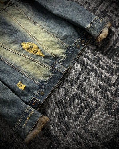 In The Attic Raccoon Fur Distressed Jeans Jacket