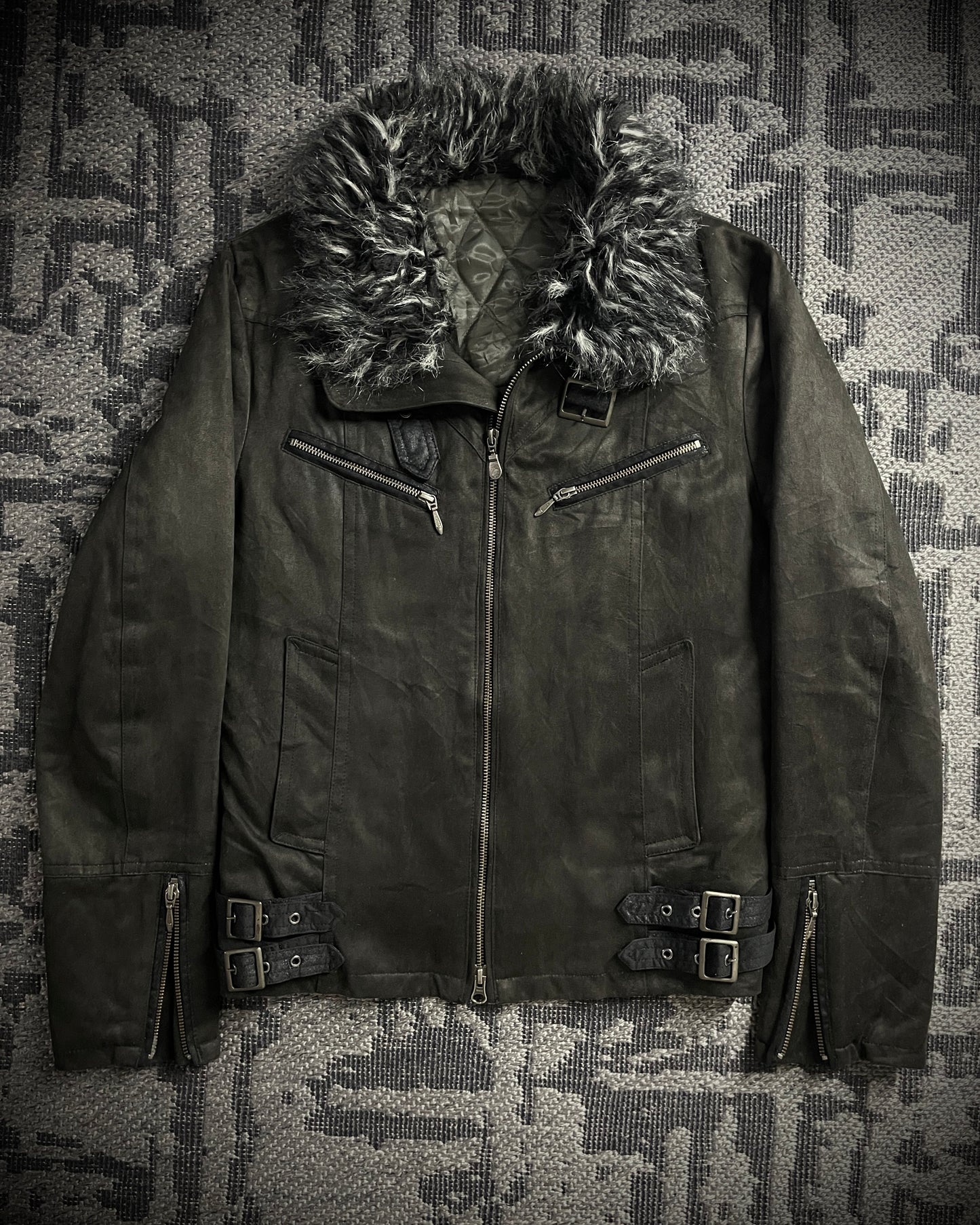 Tornado Mart Faux Fur Micro-Suede Bondage Rider Jacket