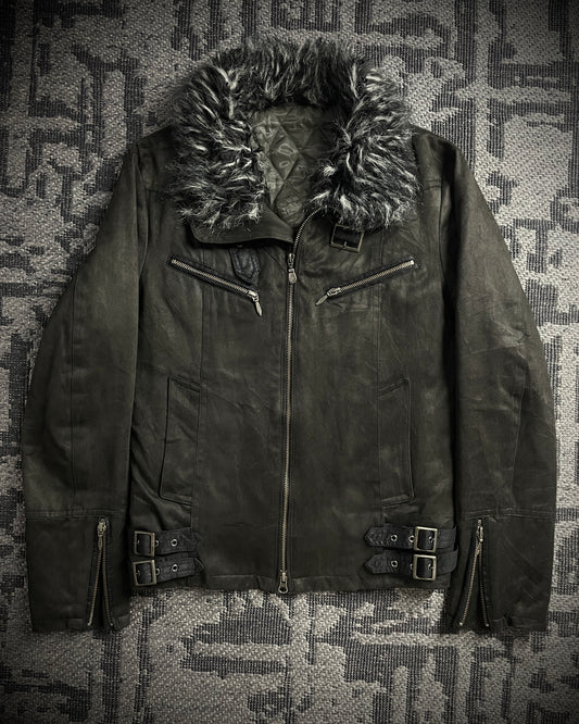 Tornado Mart Faux Fur Micro-Suede Bondage Rider Jacket