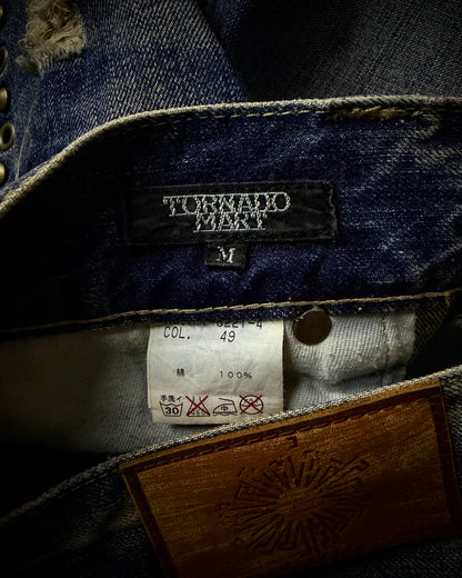 Tornado Mart Studded Distressed Flare Denim