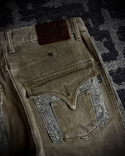 Morgan Homme Python Panel Flared Jeans